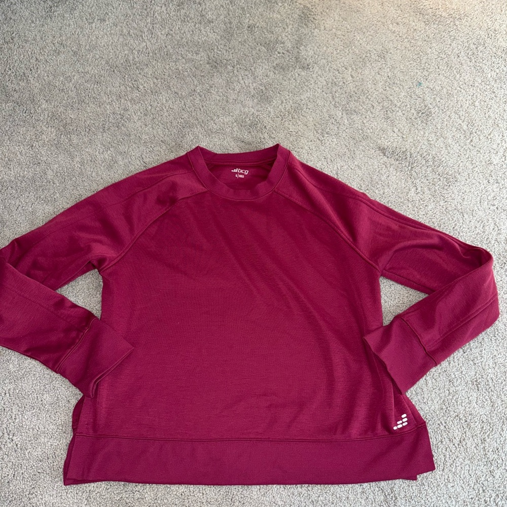 BCG Women’s Long Sleeve Athletic Pullover Size Large Burgundy Workout Top